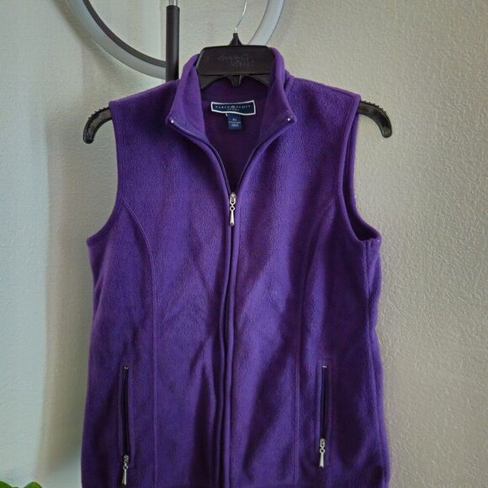 Karen Scott Sport Vest Women Purple Mock Collar Fleece Full Zip Pockets‎